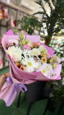 Beyaz Gerbera ve Pastel Karışık Buket
