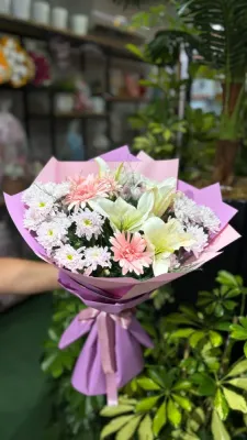 Lilyum ve Pembe Gerbera Buketi